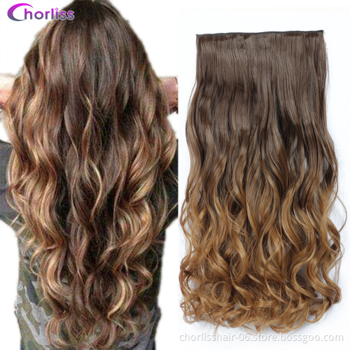 Wholesale 22'' Cheap Blonde Purple Ombre Long Curly Wavy Synthetic Hair Extensions 1 Piece 5 Clips In Hair Extensions For women
